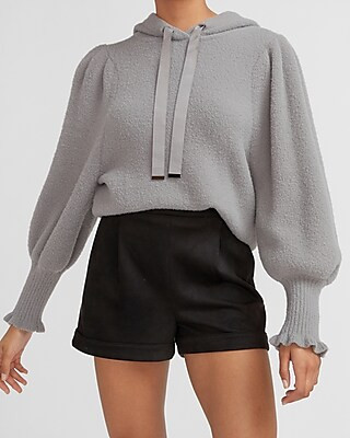 High Waisted Suede Rolled Hem Shorts | Express