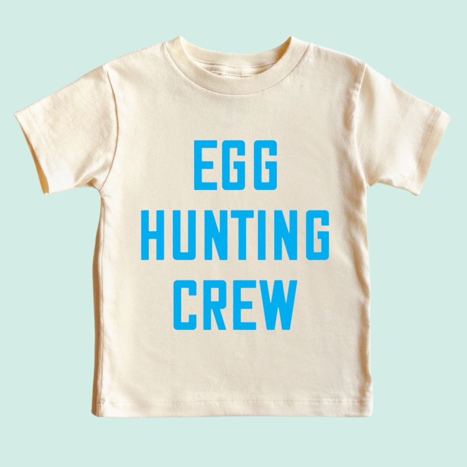 Kids Easter Graphic Tee, Egg Hunting Crew Natural/Blue | SpearmintLOVE