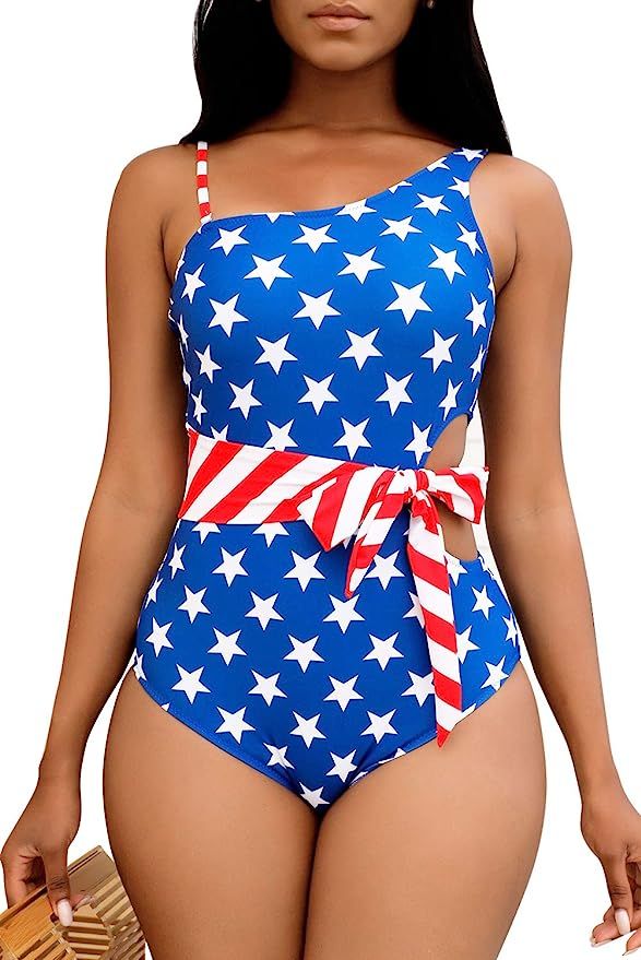 Womens One Piece Swimsuits Cutout Lace Up Padded Vintage Sexy High Cut One Shoulder Monokini Bath... | Amazon (US)