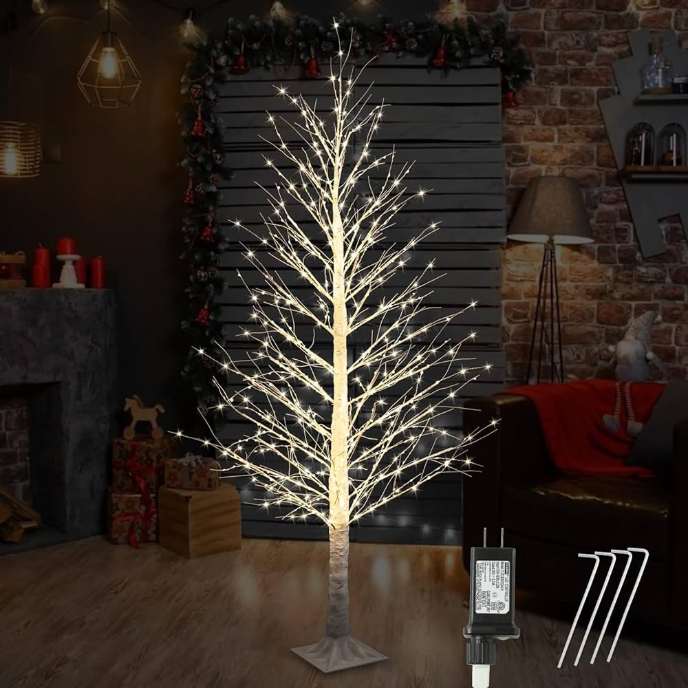6FT 696LED Christmas Birch Tree Warm White Lights with Twinkle Lights, LED Lighted Tree for Indoo... | Amazon (US)