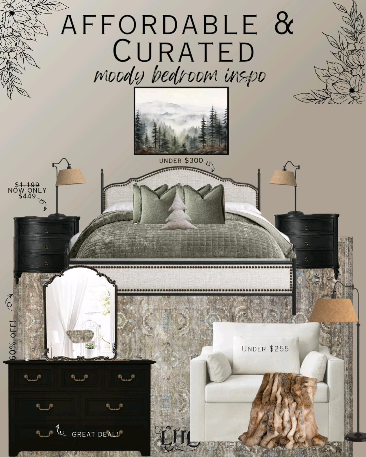 Moody bedroom inspo with affordable bedroom finds! Shop by clicking the thumbnails below 👇.  . . Bedroom inspo, bedroom furniture, bedroom dresser, bedroom decor, bedroom rug, modern farmhouse bedroom, farmhouse bedroom, bedroom ideas, bedroom set, bedroom design, bedroom art, farmhouse bedding, moody bedroom, moody bedding, affordable nightstands, affordable bedding, affordable home decor, affordable, vintage bedframe, bedframe, nightstand, nightstands, oversized chair, chair, dresser, vintage dresser, dresser furniture, dresser bedroom, wall mirror, mirror, floor lamp, nightstand lamp, table lamp, bedroom lamp

#LTKSaleAlert #LTKHome #LTKStyleTip