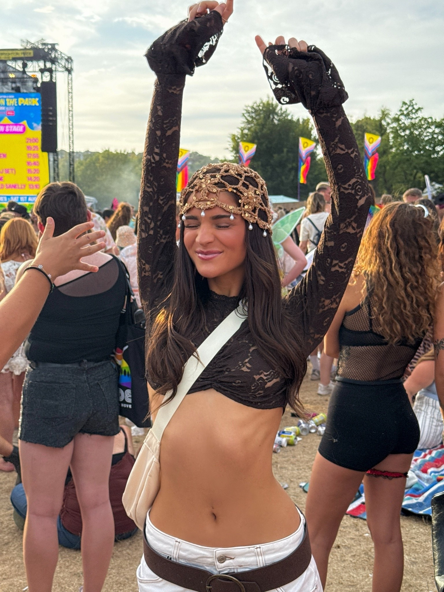 festival outfit inspo! I wore a super cropped lace long sleeve top with frill cuffs. Paired with some baggy denim jorts and a chunky belt. Skull cap as my hair accessory and some suede biker boots ✨

#LTKsummer #LTKfestival #LTKeurope