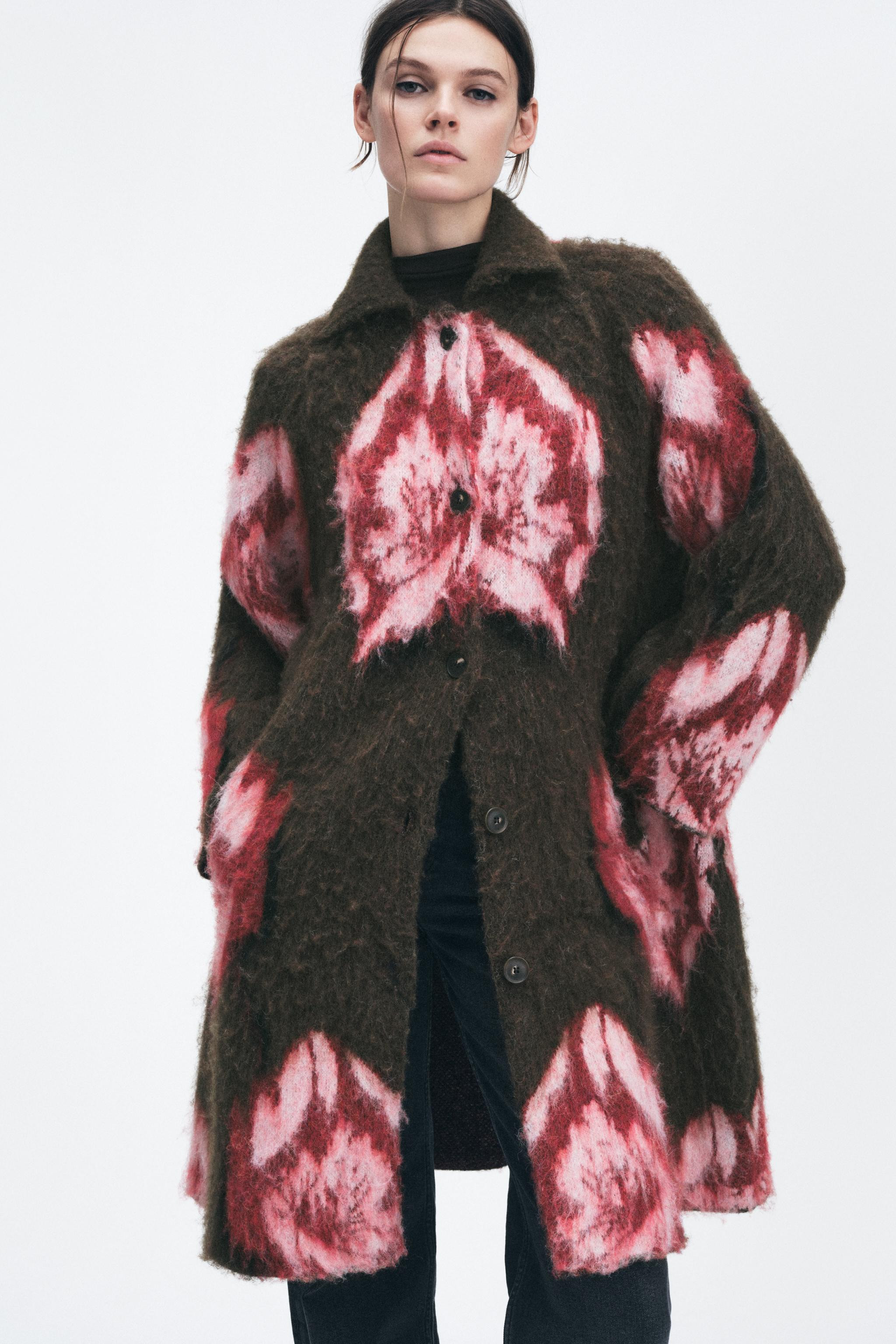 BRUSHED-EFFECT JACQUARD KNIT COAT | Zara US