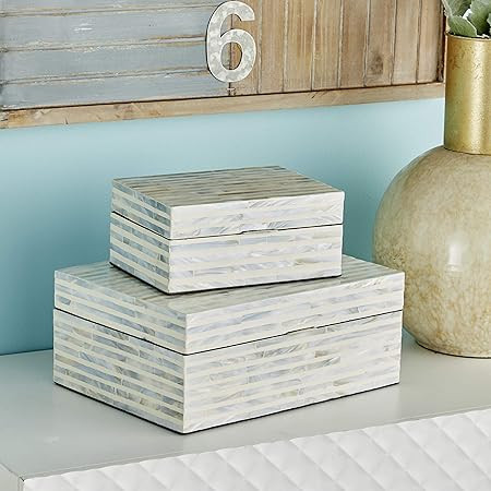 Deco 79 41198 Shell Inlaid Wooden Boxes (Set of 2), 8" x 12", White | Amazon (US)