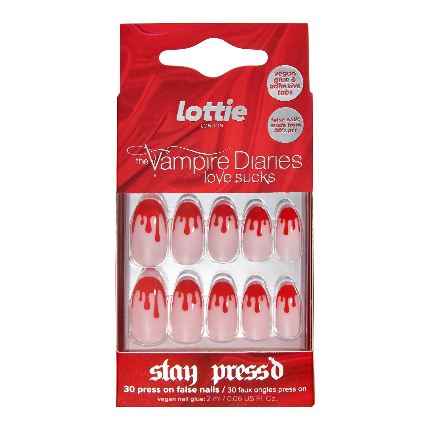 The Vampire Diaries x Lottie London Stay Press'd, Press On Nail Set, Almond Shaped, Drip Drip, 30... | Walmart (US)
