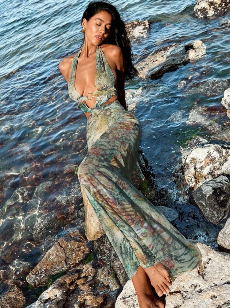 Opulessa Elegant Spaghetti Strap Mermaid Hem Dress In Multicolor For Stylish Summer Looks,Semi-Sh... | SHEIN