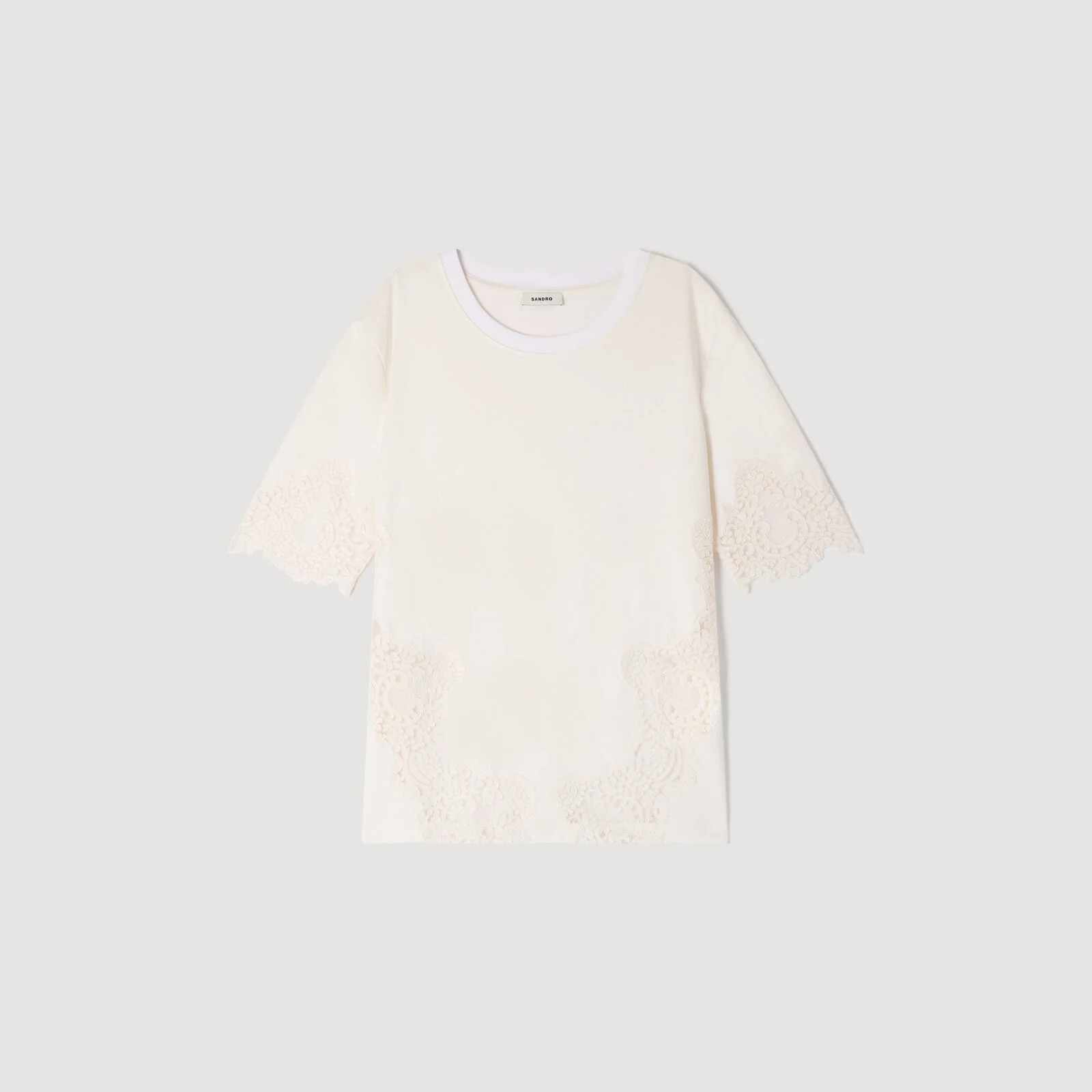 Cotton T-shirt with lace detail | Sandro US | Sandro-Paris US