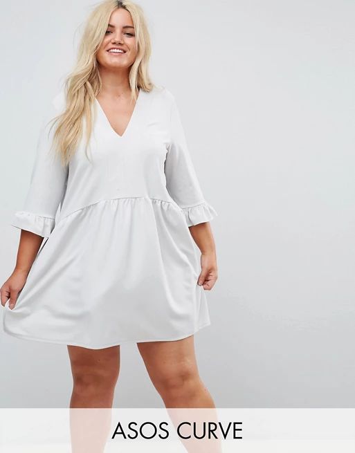 ASOS CURVE V Neck Smock Dress With Frill Cuff | ASOS US