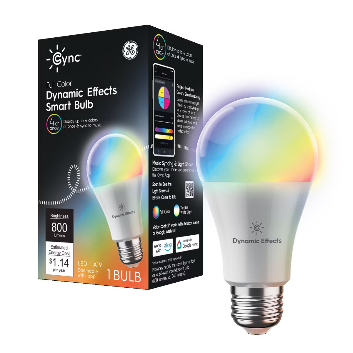 GE CYNC Dynamic Effects Smart LED Full Color A19 Light Bulb | Target