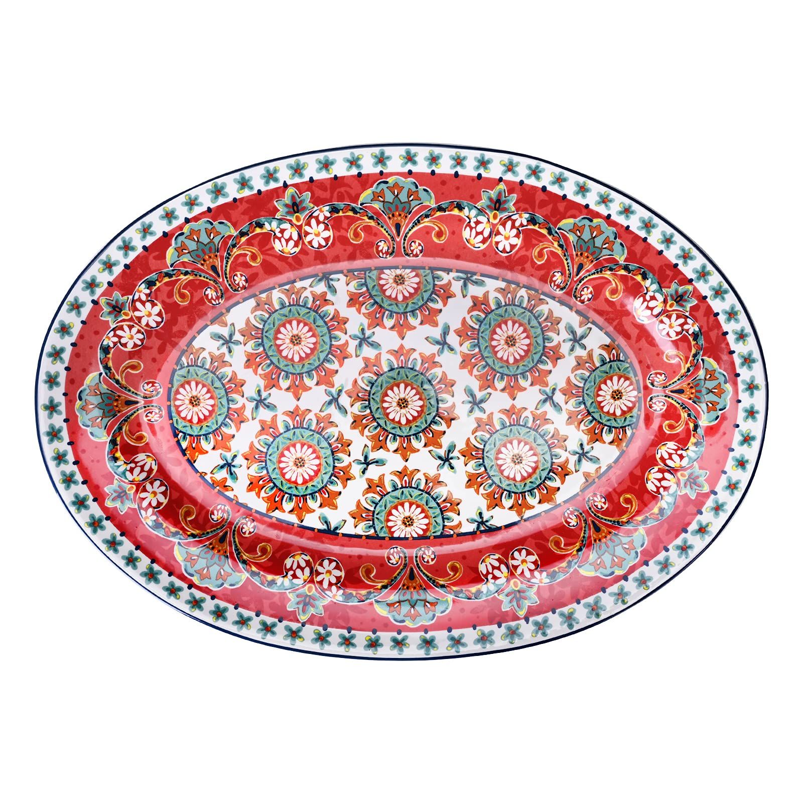 Sonemone 14 Inch Red Farmhouse Floral Oval Serving Platter, Large Serving Platter for Party, Ceramic | Amazon (US)