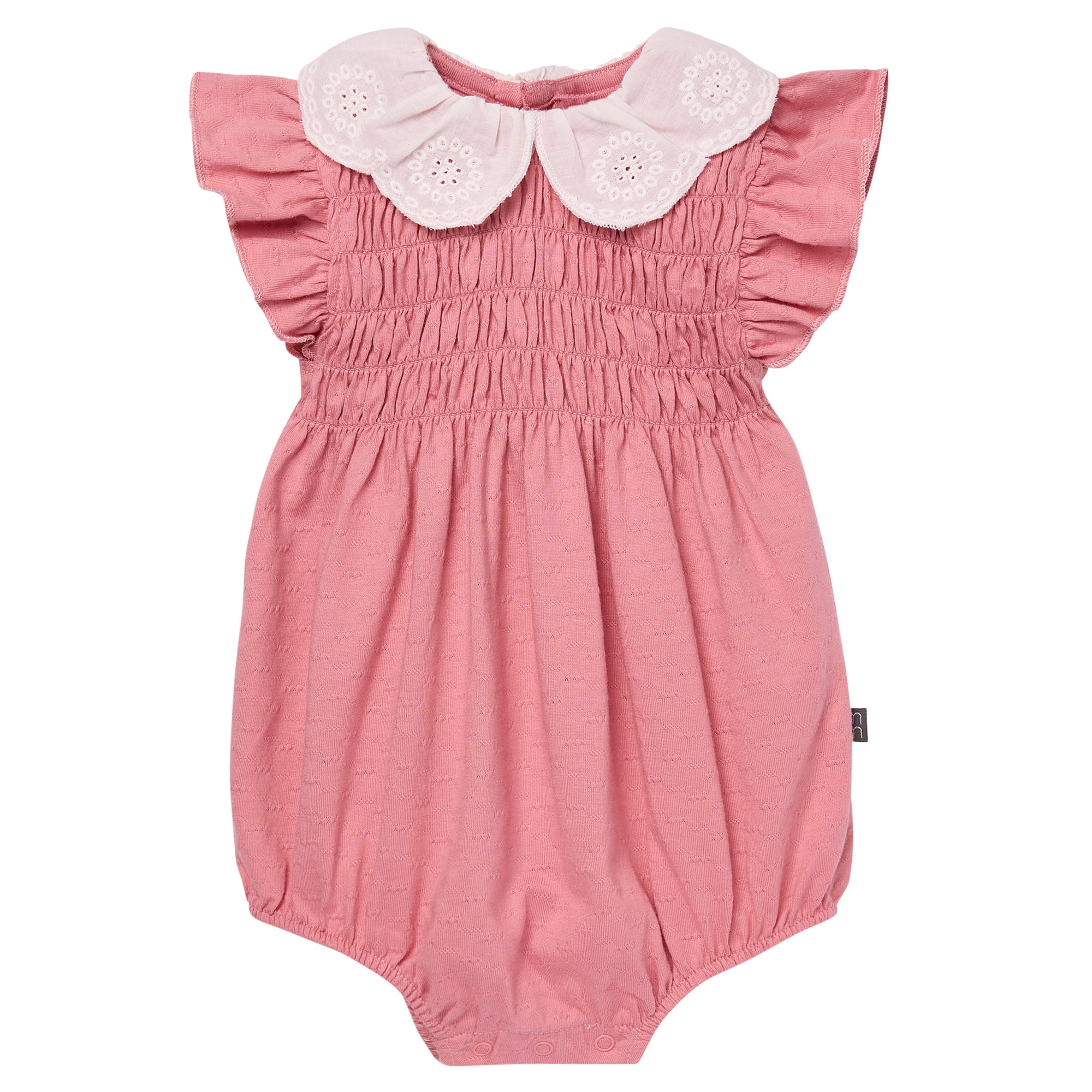 Modern Moments by Gerber Baby Girl Smocked Bubble Romper with Eyelet Collar, Sizes 0/3 Months - 2... | Walmart (US)