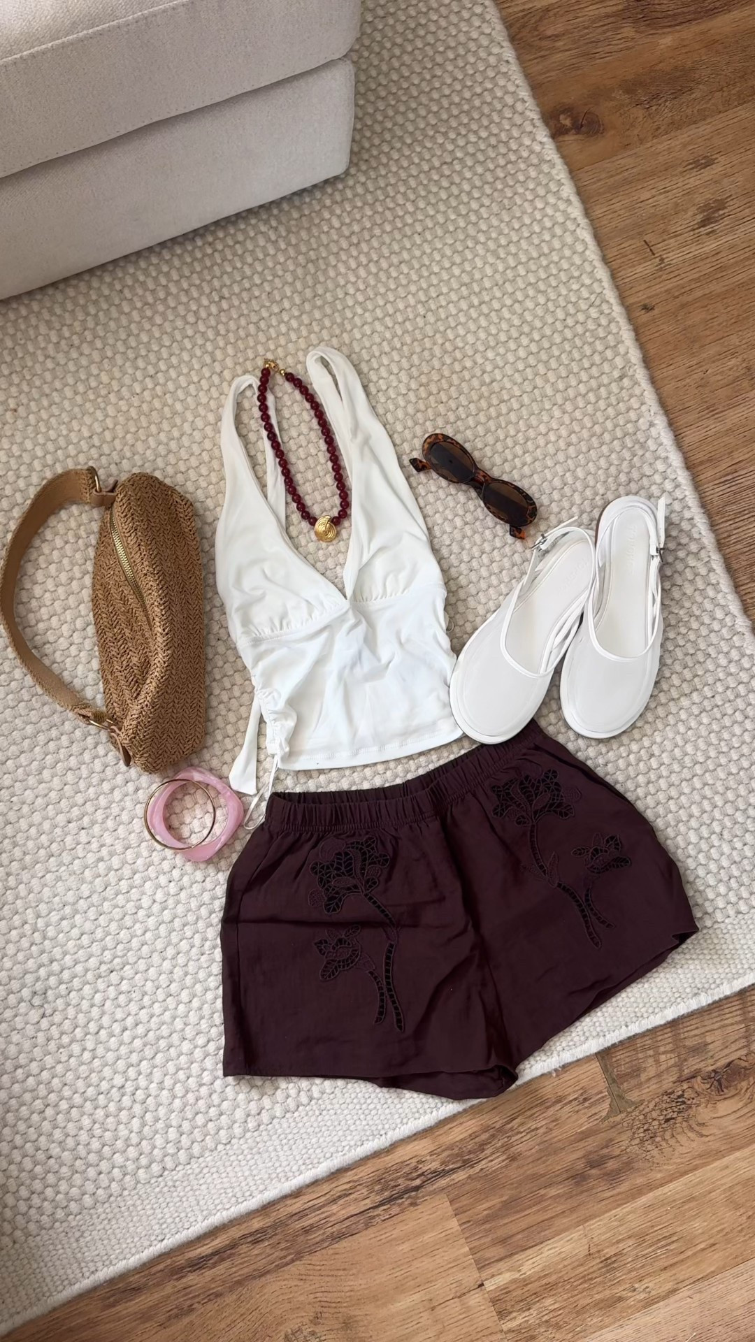 Euro summer, holiday outfits, accessories, statement jewellery, embroidered, embroidery, shorts, linen, halter neck, primark, BERSHKA, missoma, Abbott Lyon, bangles, resin bangle, mesh sandals, sunglasses, straw bag, matching set, petite, coord, colourful, knit shorts, next kids, shell, holiday, summer, wardrobe, fun, playful outfits, Pinterest outfit

#LTKsummer #LTKeurope #LTKpetite