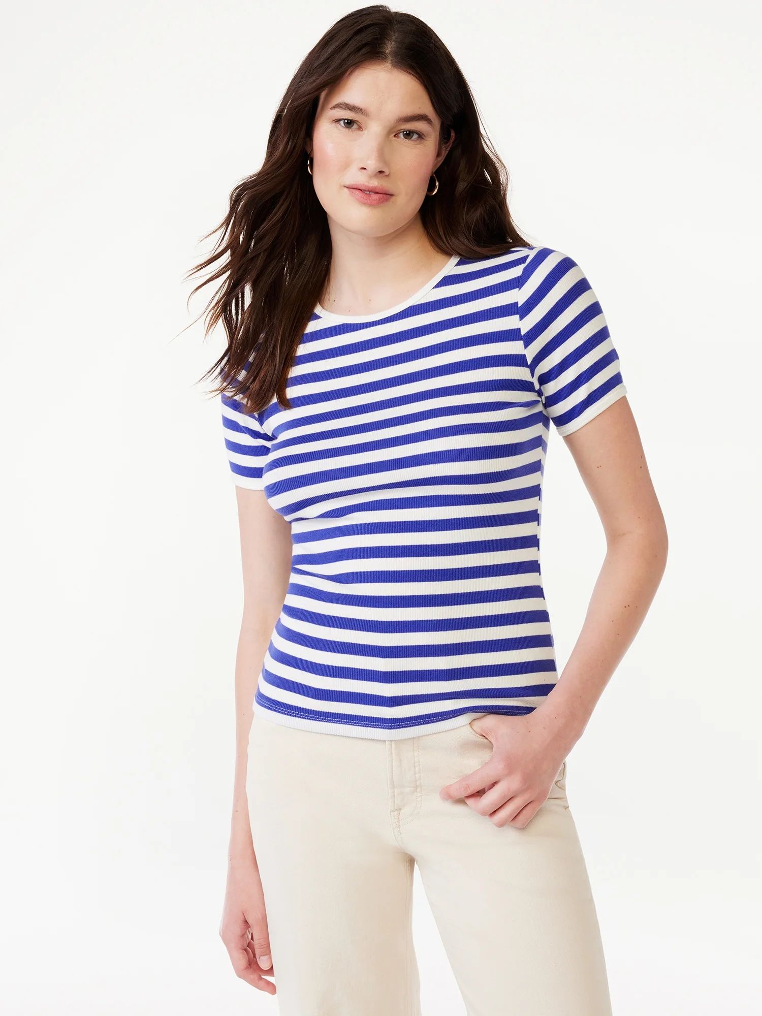 Free Assembly Women's Ribbed Crewneck Tee with Short Sleeves, Sizes XS-XXXL - Walmart.com | Walmart (US)