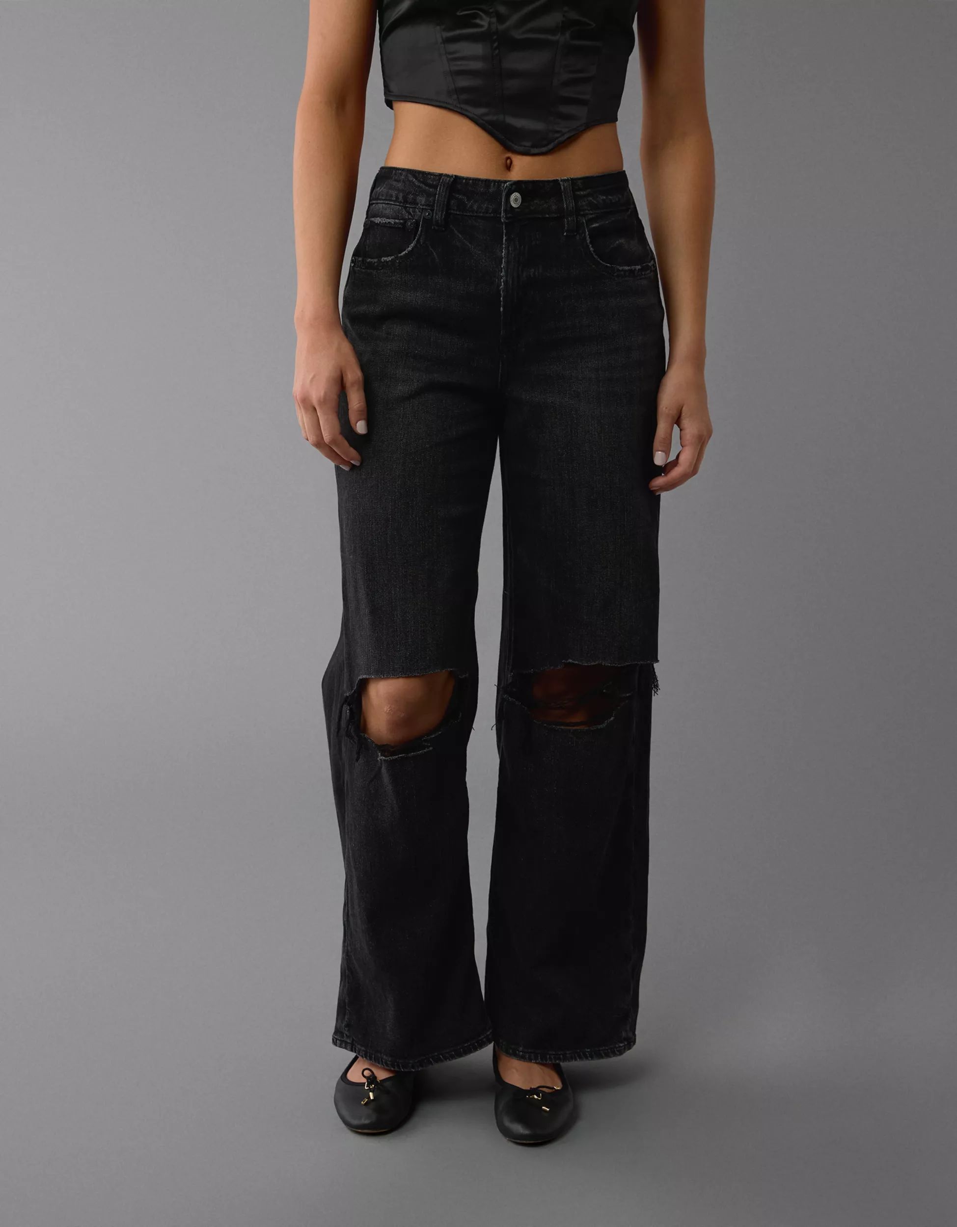 AE Dreamy Drape Stretch Super High-Waisted Baggy Wide-Leg Jean | American Eagle Outfitters (US & CA)