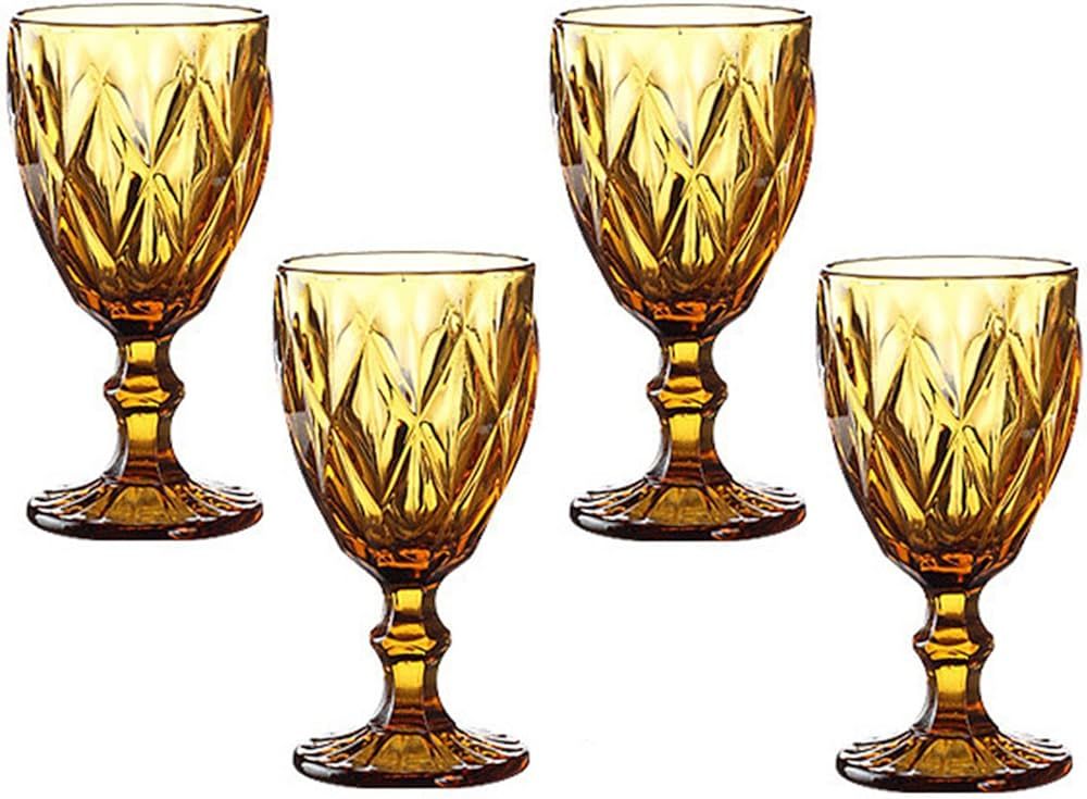 Taganov Red Wine Glasses Set of 3 or Set of 4 Wedding Party Colored Glass Goblets 10 Ounce Emboss... | Amazon (US)
