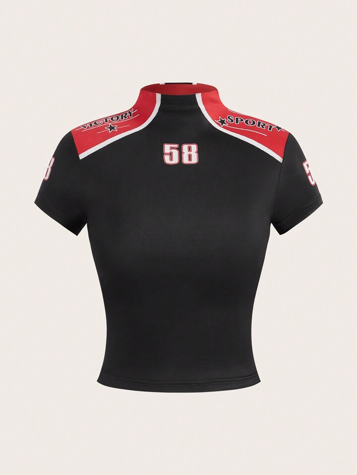 SHEIN Women's Sports Digital Pattern Slim Fit Short Sleeve T-Shirt | SHEIN