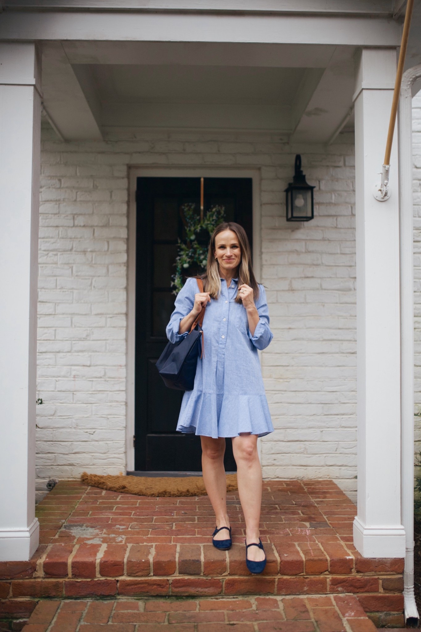 Easy spring outfit— shirt dress (runs large, go down a size), navy ballet flats, and a matching work tote. 

#LTKWorkwear #LTKStyleTip #LTKSeasonal