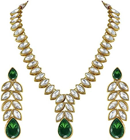 Aheli Gold Plated Traditional Crystal Studded Long Necklace Earrings Jewellery Set Gift for Women | Amazon (US)