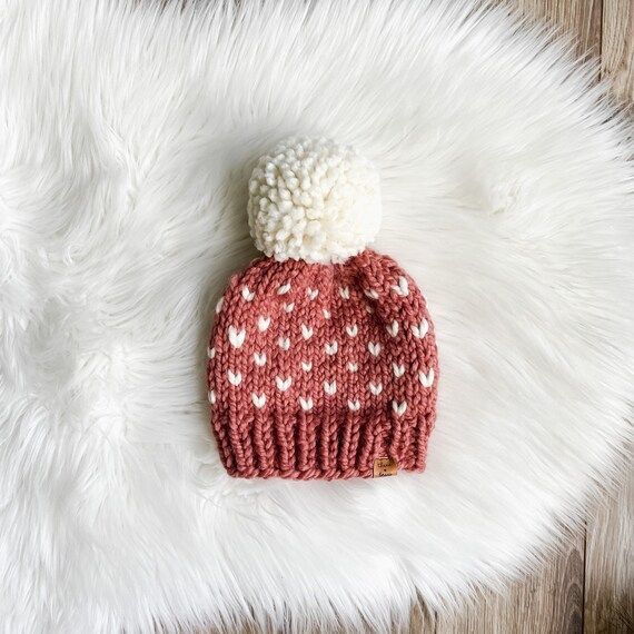 Knit Heart Pom Pom Toque  Knit Heart Hat  Valentines Heart | Etsy | Etsy (US)