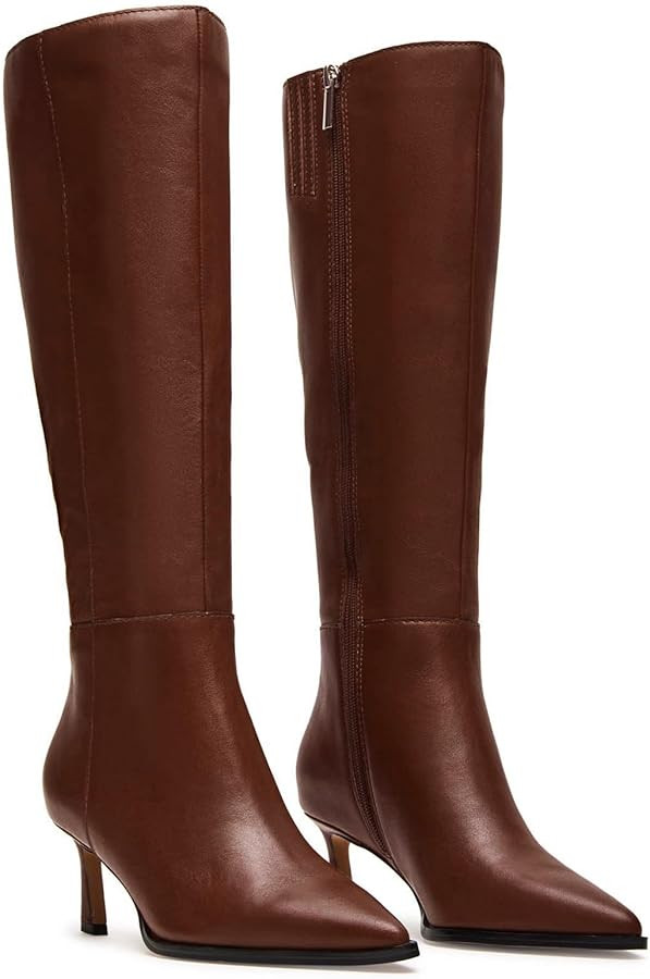 CORNMOOD Burgundy Knee High Boots Women Kitten Heel Side Zipper Stiletto Pointed Toe Tall Boots F... | Amazon (US)