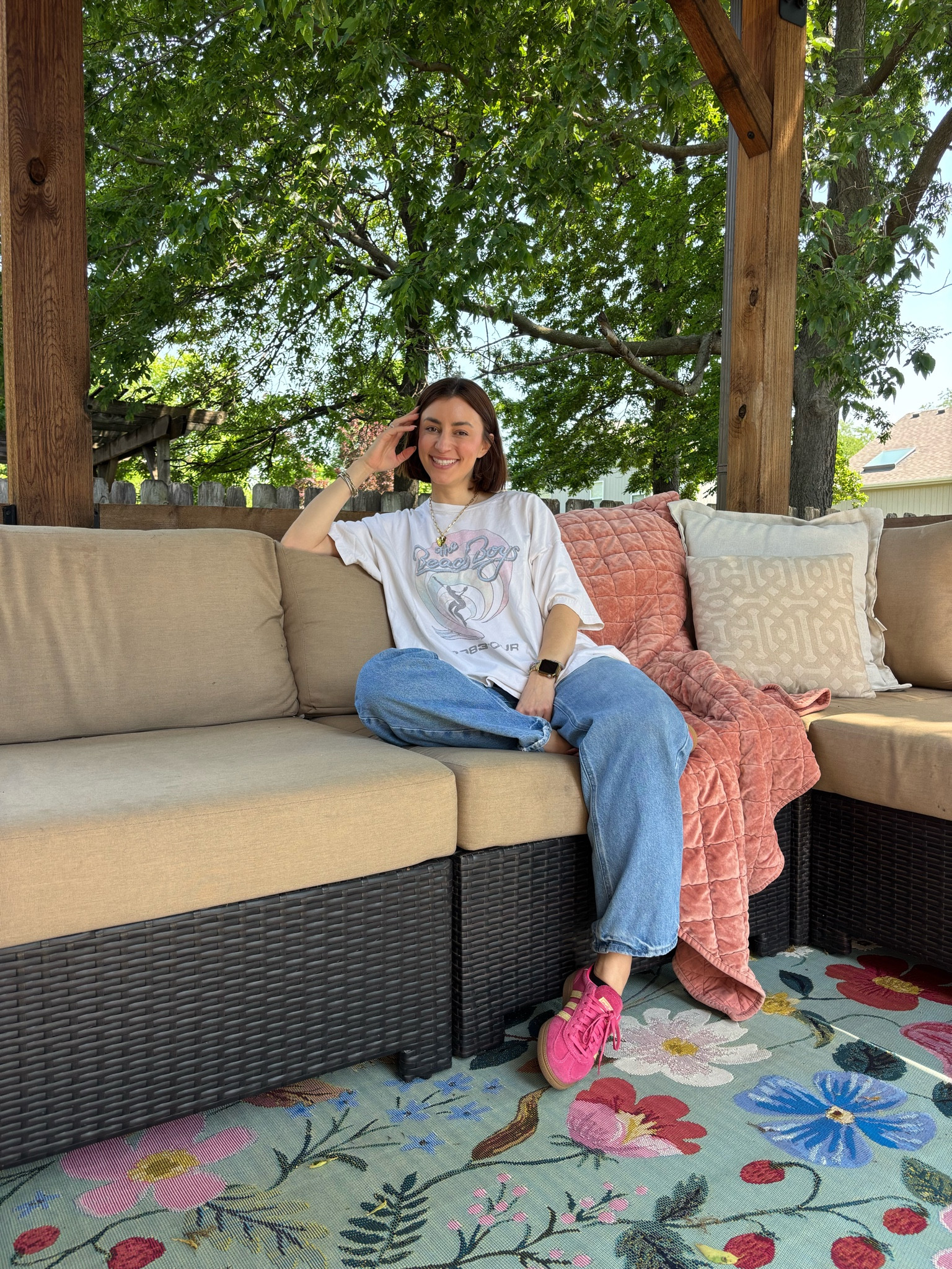 Outdoor area rug + sneakers linked! 😍