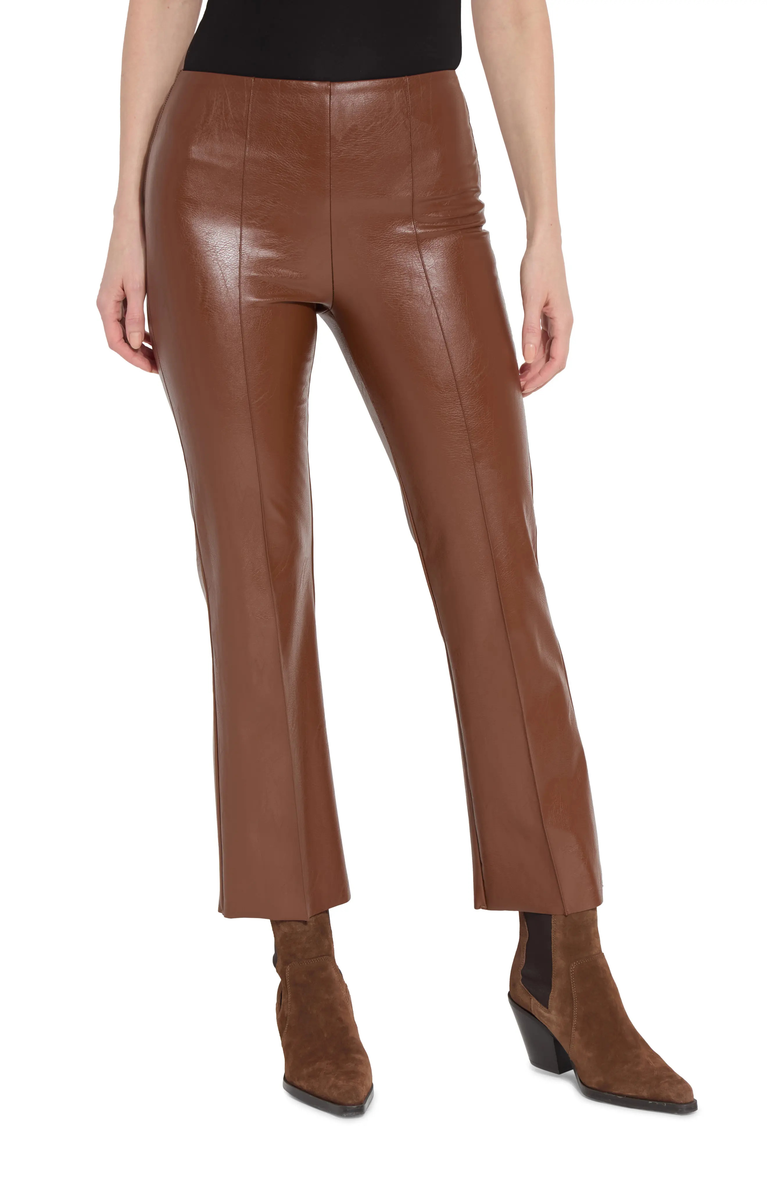 'Lyssentials Elysse Faux Leather Ankle Bootcut Pants in Whiskey at Nordstrom Rack, Size Medium | Nordstrom Rack