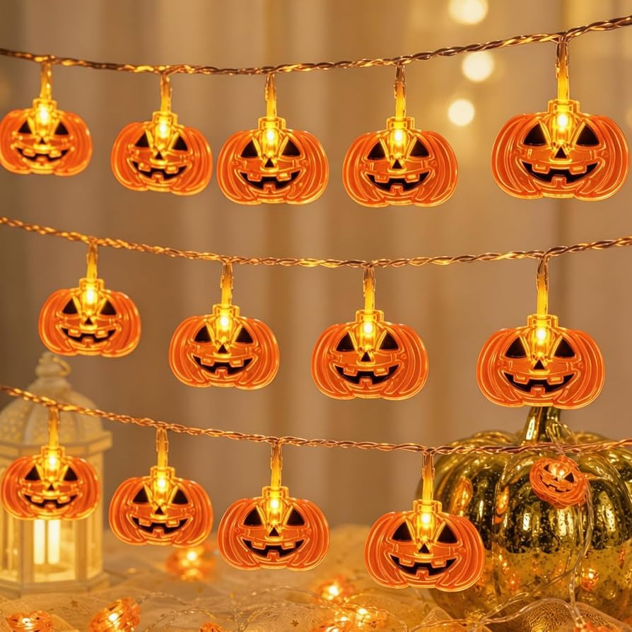 LED Pumpkin String Lights, 16.4FT/5M 40 Orange LED Halloween Fairy Lights, Battery Operated Timer... | Amazon (US)