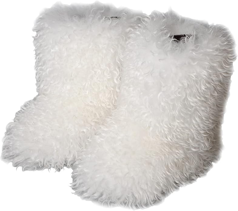 FUNCOS Women's White Faux Fur Boots Furry Fluffy Mid-Calf Winter Wool Boots Party Wear | Amazon (US)