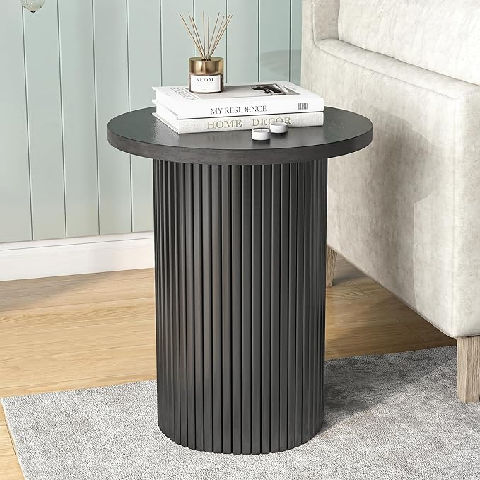 Black Side Tables Living Room, Modern Drum End Table, 18 inch Wide Black Accent Table, Fully Asse... | Amazon (US)