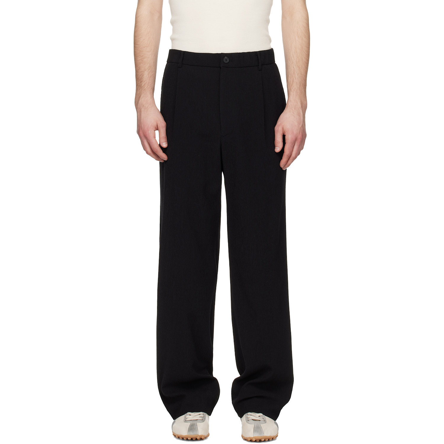 Solid Homme Black Pleated Trousers | SSENSE