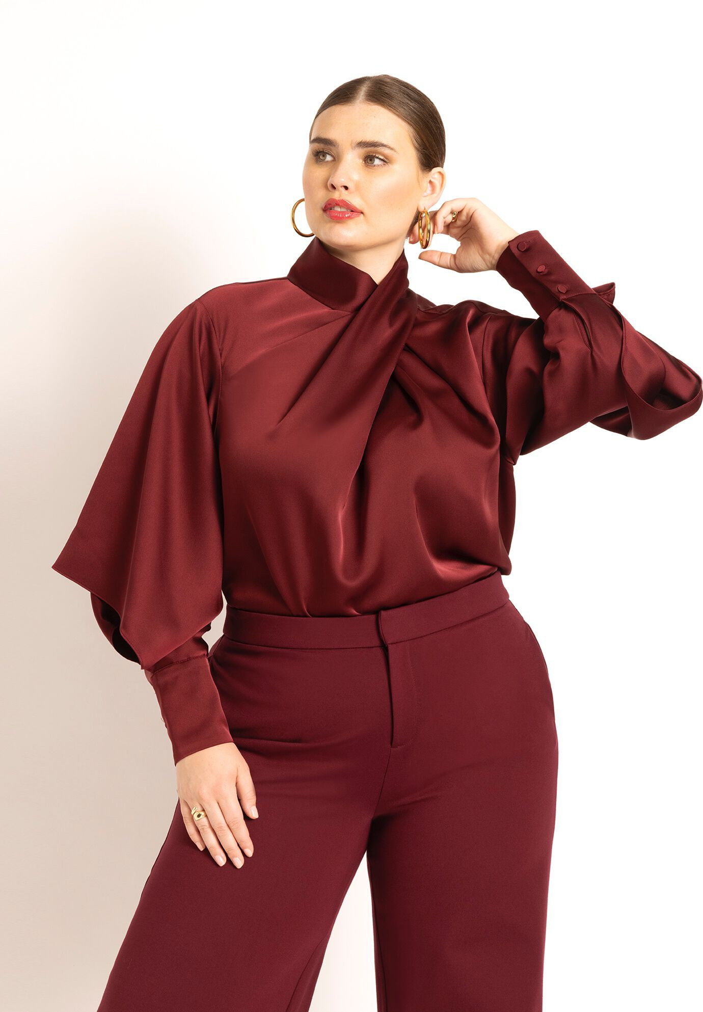Draped Neck Satin Blouse | Eloquii
