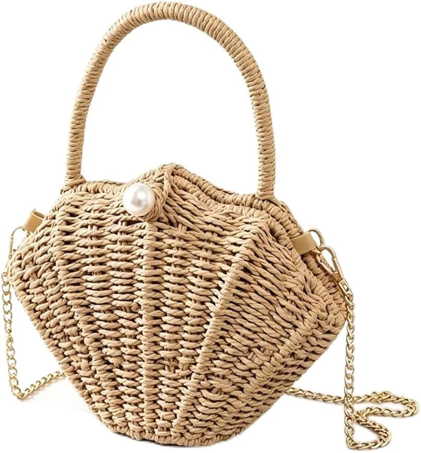 Women Straw Woven Handbag Shell Shape Clutch Straw Summer Bag Rattan Crossbody Bags Vacation Beac... | Amazon (US)