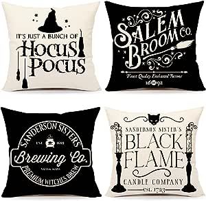 Halloween Decor Pillow Covers 20x20 Set of 4 Halloween Decorations Hocus Pocus Farmhouse Saying B... | Amazon (US)