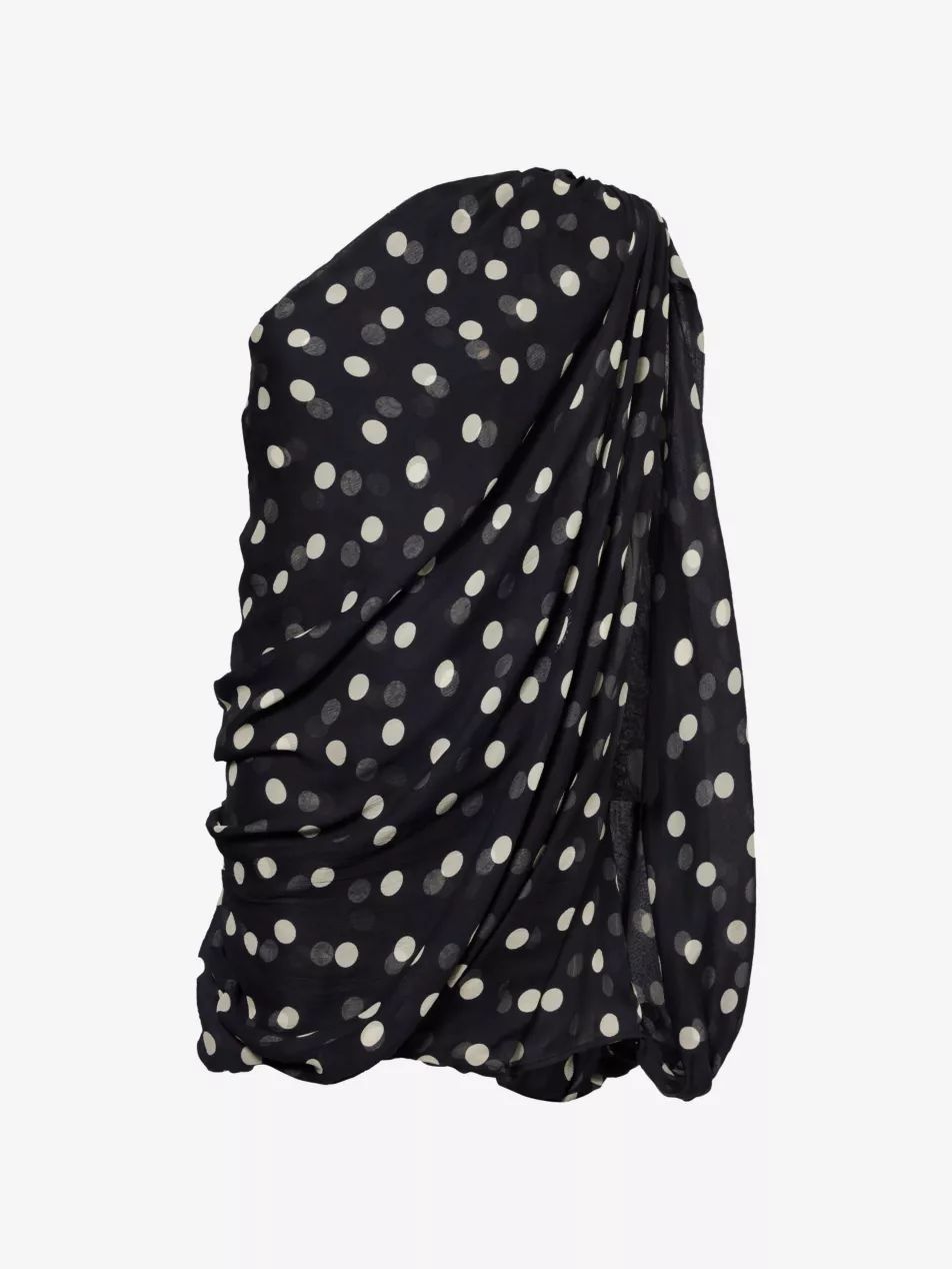 Polka-dot asymmetric-neck silk-crepe mini dress | Selfridges