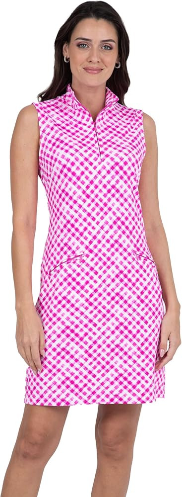 IBKUL Athleisure Wear Sun Protective UPF 50+ Icefil Cooling-Gingham Check Print Sleeveless Mock D... | Amazon (US)