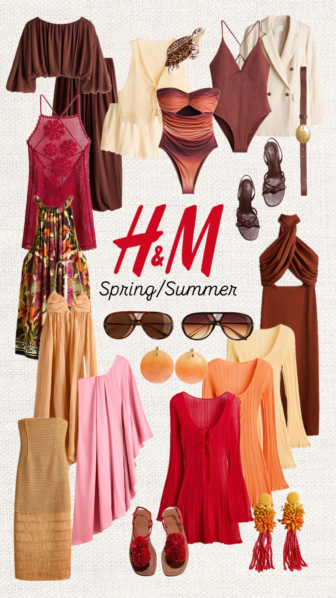 Sun-drenched textures, rich chocolate tones, tropical prints and the prettiest pops of coral, butter yellow & raspberry 🌺🍑✨ 
Like this post to save it to your favourite folder and come back later to shop.

H&M new arrivals, summer outfits, resort wear, European summer style, vacation outfits, beach club outfit, chocolate brown dress, cut out maxi dress, woven dress, crochet dress, tropical print dress, swimwear, one piece swimsuit, summer knits, crinkled top, butter yellow trend, coral outfit, raspberry red top, neutral summer outfit, holiday fashion

#LTKTravel #LTKSeasonal #LTKootd