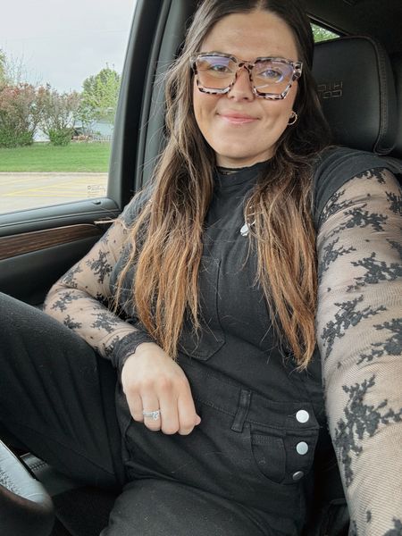 Edgy overalls outfit for sprint! Free people look alike overalls, free people lace top and target casual tee! 

Glasses are Amazon, too :) 
Midsize, spring, casual, teacher, mom, size 12, size 14 

#LTKSeasonal #LTKfindsunder50 #LTKmidsize