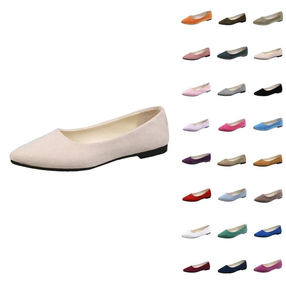 Women's Flat Shoes Faux Suede Pointed Toe Ballet Dressy Flats Comfortable Slip On Walking Shoe Wi... | Walmart (US)