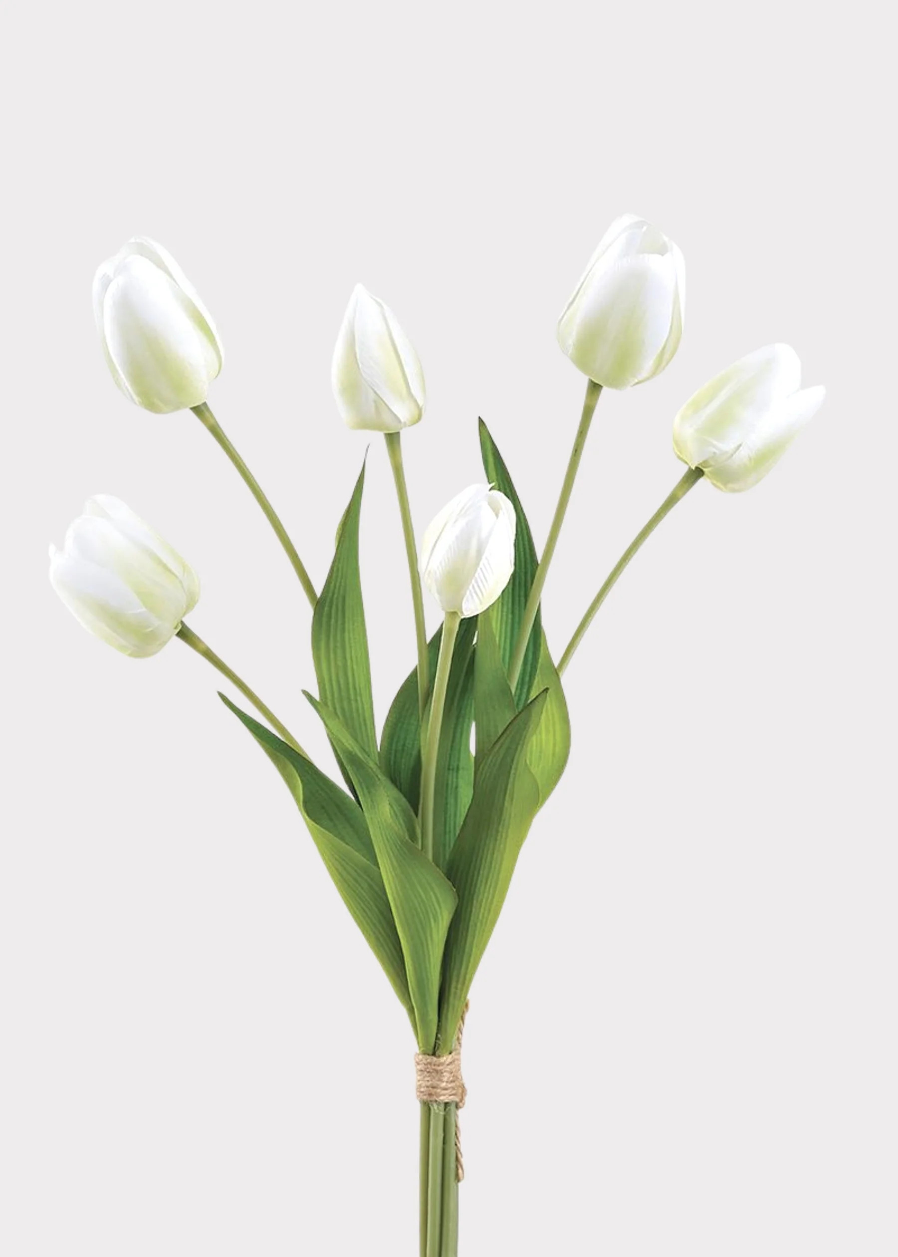 White and Green Fake Tulip Flower Bundle of 6 - 22" | Afloral