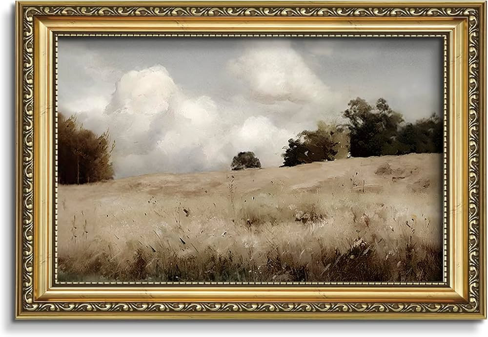 AIMAILON Gold Hazy Rustic Wheat Field Landscape Wall Art for Farmhouse, Retro Sky Countryside Vil... | Amazon (US)