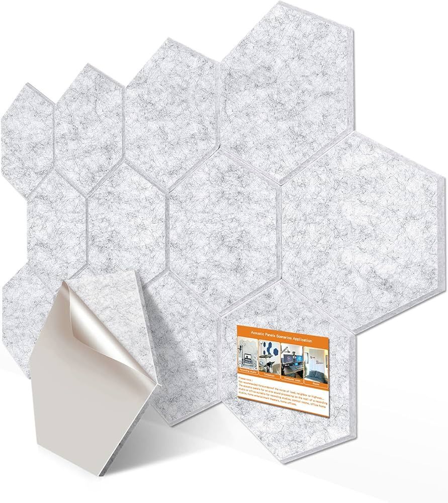 DEKIRU 12 Pack Self adhesive Hexagon Acoustic Panels Sound Proof Foam Panels, 14 X 13 X 0.5 Inche... | Amazon (US)
