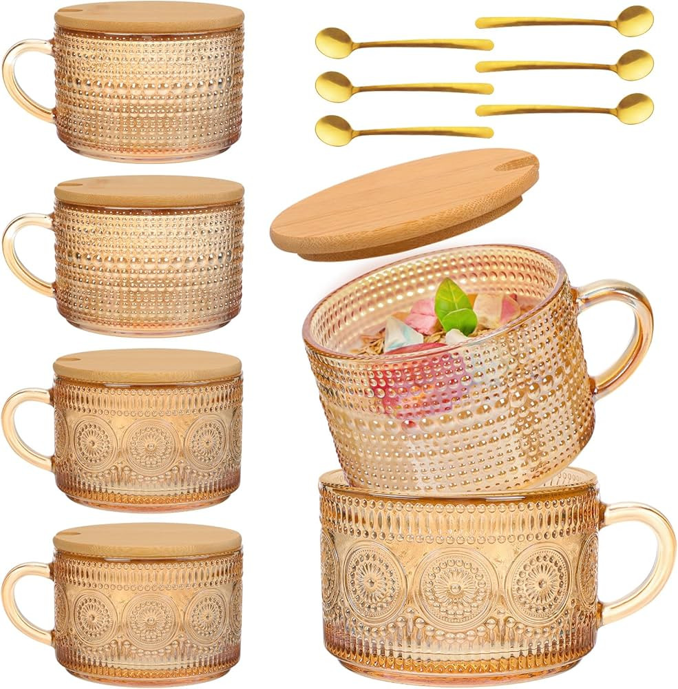 Moretoes 6 Pack Vintage Coffee Mugs, 14oz Overnight Oats Containers with Bamboo Lids and Spoons, ... | Amazon (US)