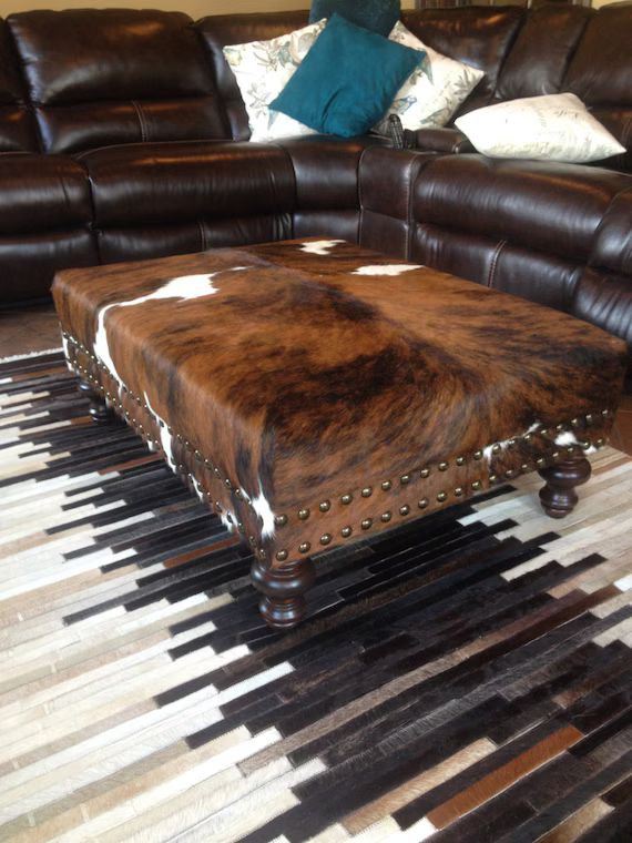 Custom Build Cowhide Ottoman Coffee Table Bench With Nail Head | Etsy | Etsy (US)