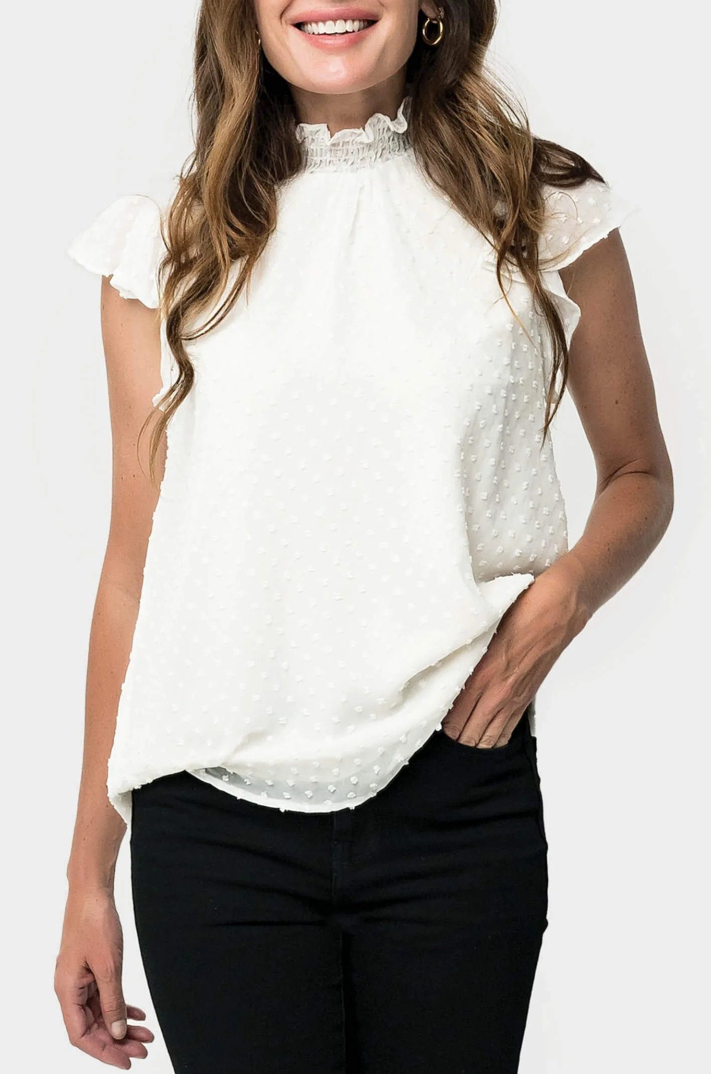 Adored High Neck Flutter Sleeve Top | Gibsonlook