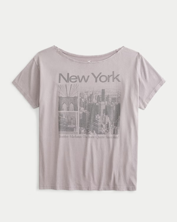 Oversized Off-the-Shoulder New York Graphic Tee | Hollister (US)
