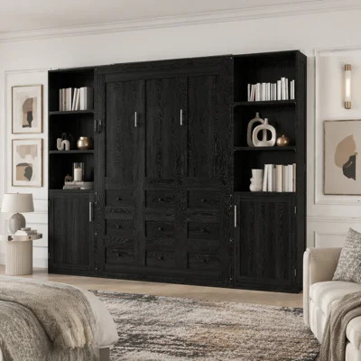 Queen Size Wooden Murphy Bed with Storage Shelves and Cabinets | Wayfair North America