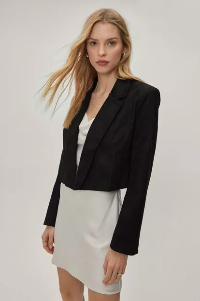Cropped Faux Suede Blazer | Nasty Gal (US)