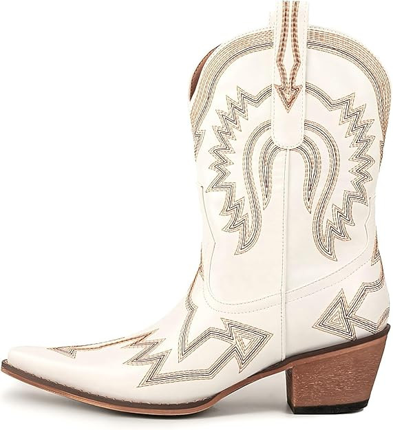 Women's Embroidered Cowgirl Boots Calf Thick Heels Pointed Head Country Music Festival Vintage We... | Amazon (US)