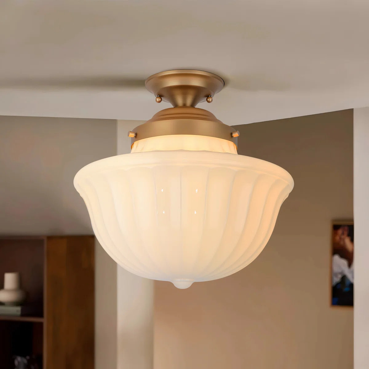 Lunara 1 - Light Glass Schoolhouse Semi Flush Mount | Wayfair North America