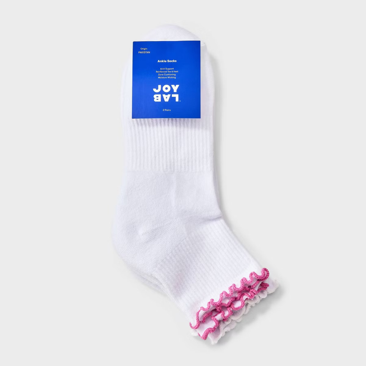 Women's Lettuce Edge Cushioned 2pk Ankle Socks - JoyLab™ Pink/White 4-10 | Target